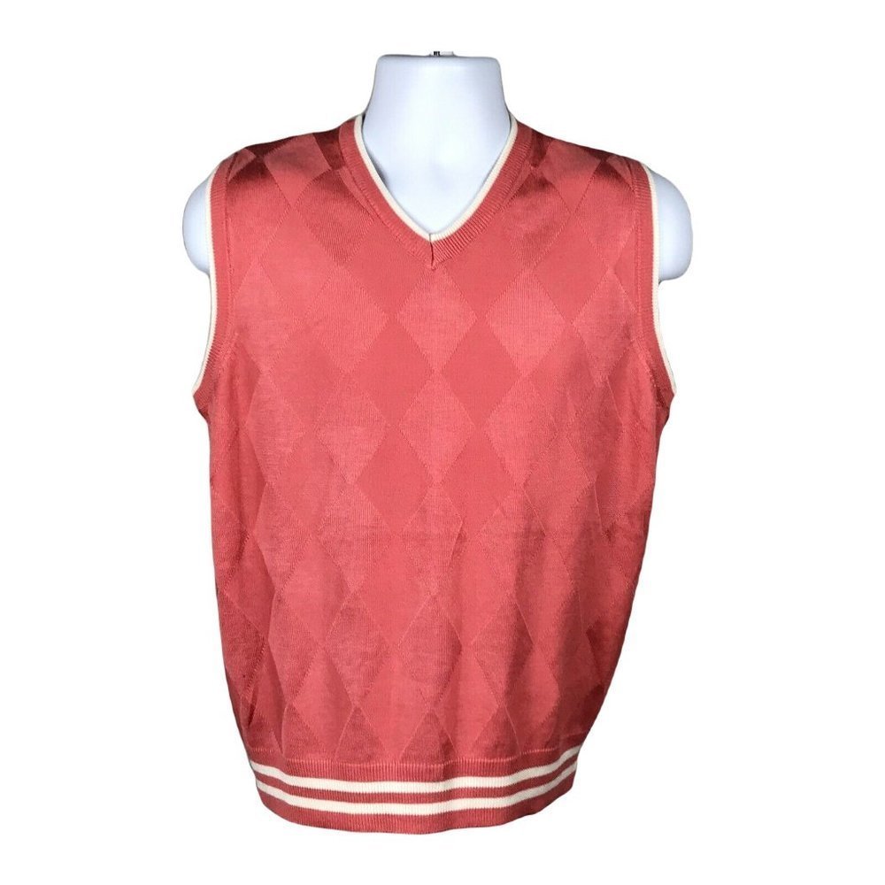 Blue Ocean Sweater Vest ~ Sz S ~ Coral & White ~ Sleeveless ~ V-Neck